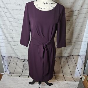 Tahari ASL Tie Waist 3/4 Sleeve Sheath Dress in Dark Purple Size 6